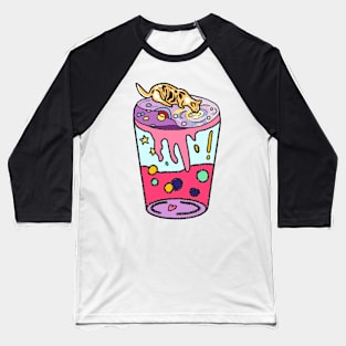 Aesthetic Cat Drinking Boba Milk on Beautiful Land (Pink) Baseball T-Shirt